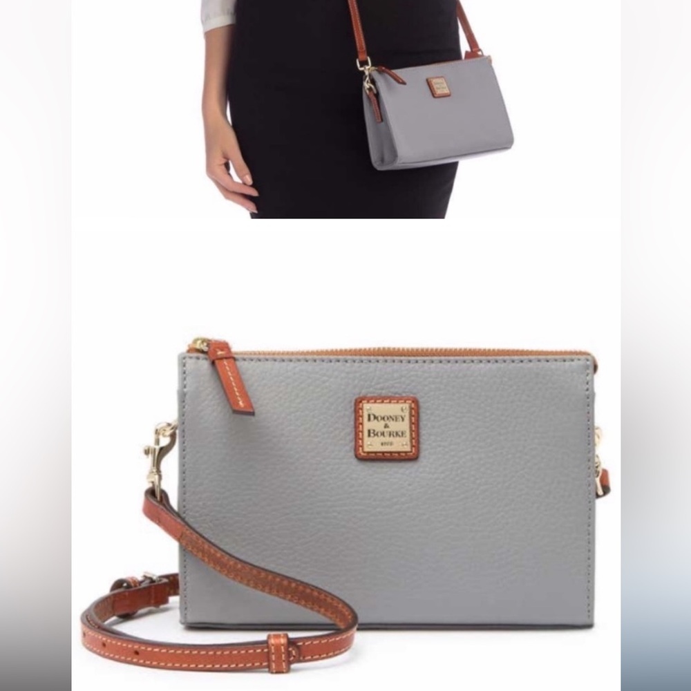 Dooney & Bourke Gray Crossbody with Tan Strap